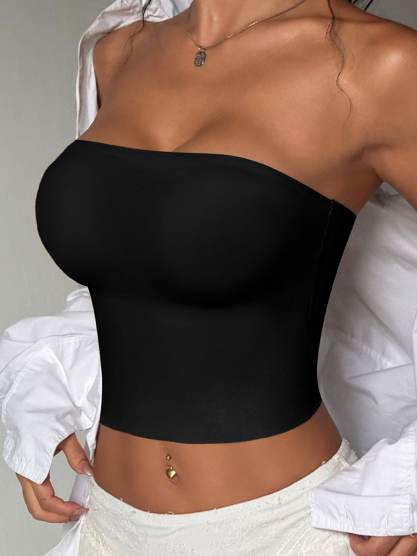 1pc Women's Strapless Bandeau Bra - No Underwire Removable Padding Seamless Design for Dates Parties Casual Wear All-Season Comfort, Date Night Top, Sensual Top, Smooth Texture