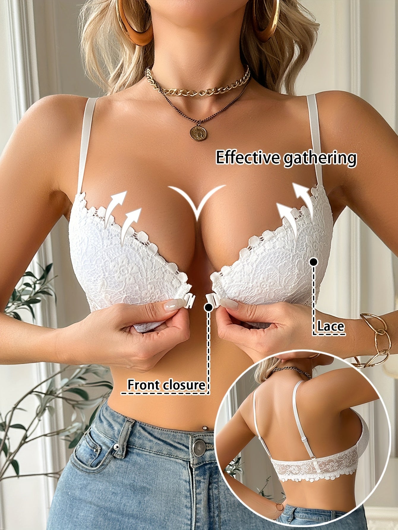Aurelia Intimates® – Sexy Floral Lace Front Closure Push-Up BH mit Bügel, Schwarz, Elegantes Spitzen-Design ohne Polsterung