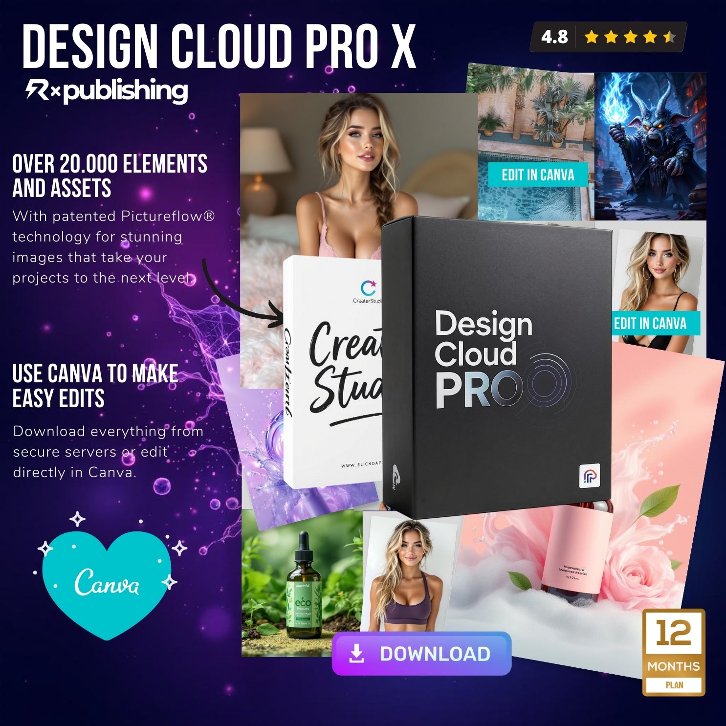 Designcloud PRO X für Canva. Neu! 2025 mit mehr als 20.000 Vorlagen