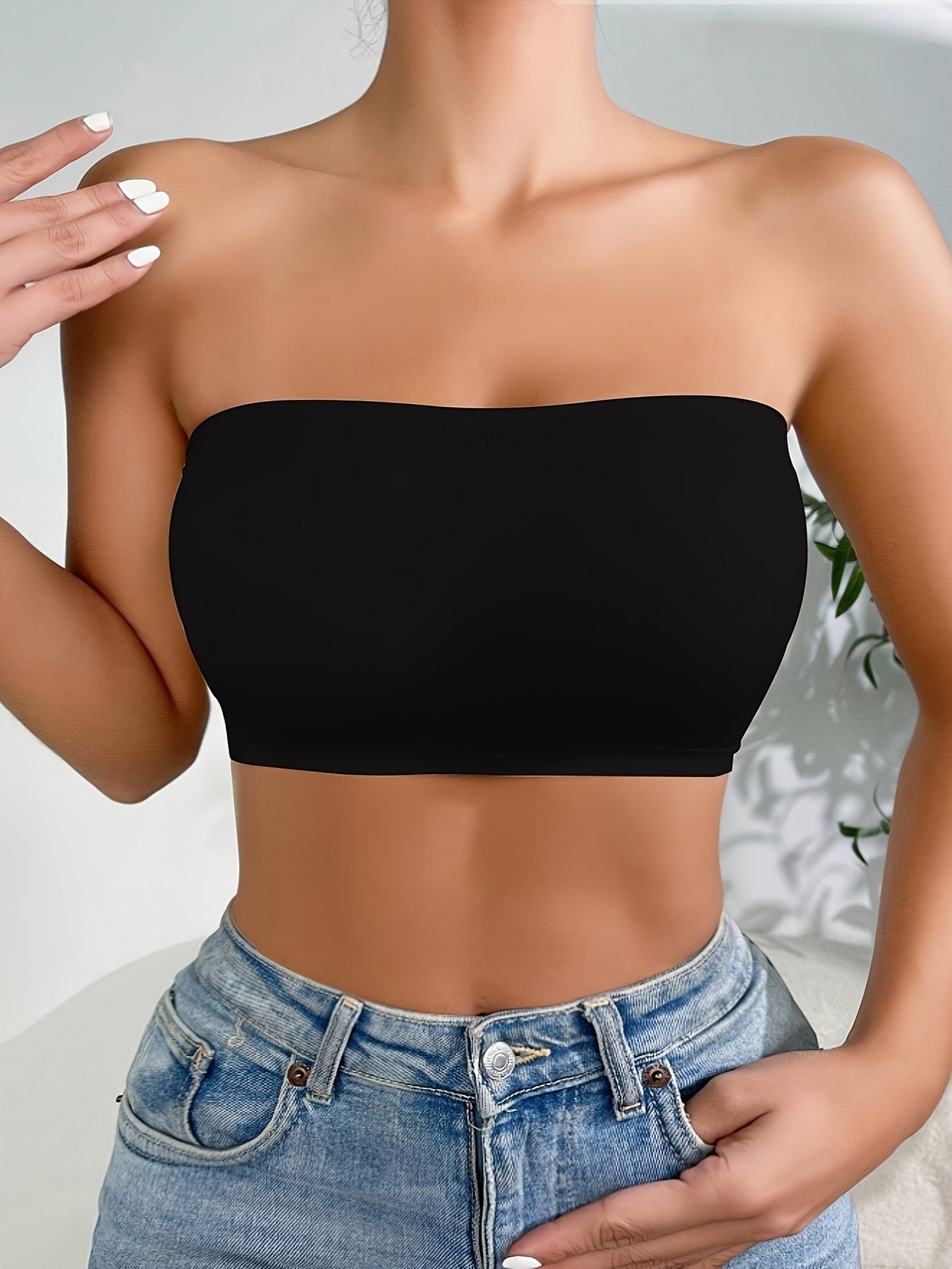 Nahtloses Strapless Push Up BH Ohne Polster Schwarz Alltag