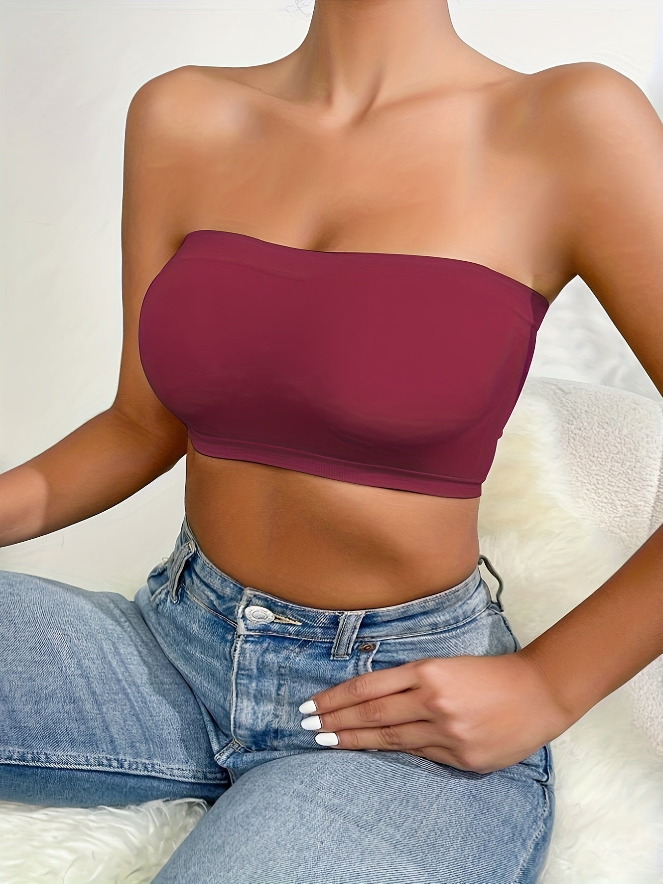 Nahtloses Strapless Push Up BH Ohne Polster Schwarz Alltag