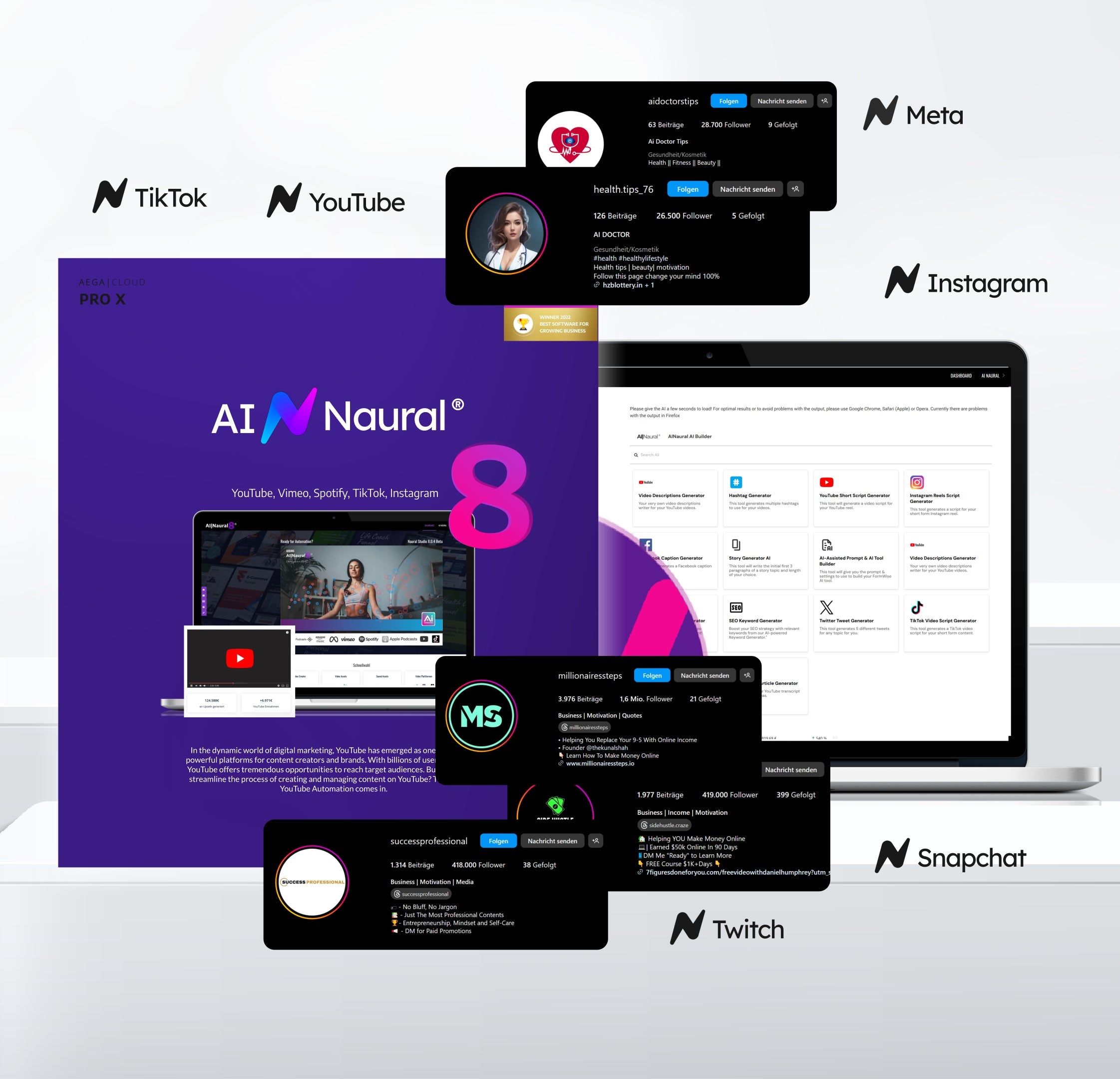 AI|Naural®8 - Social Automation Professional Edition mit KI - 3M Abo