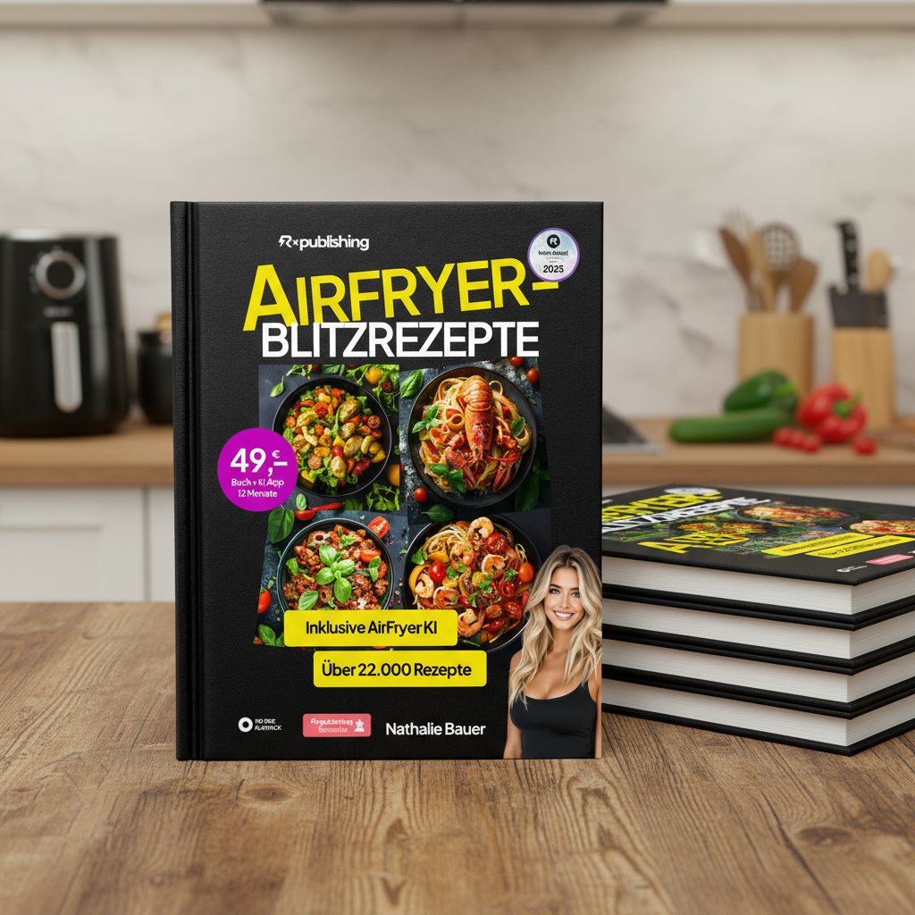 Neu: AirFryer Blitzrezepte+ App. 22.000 Rezepte. 12 Monate on Demand + Buch